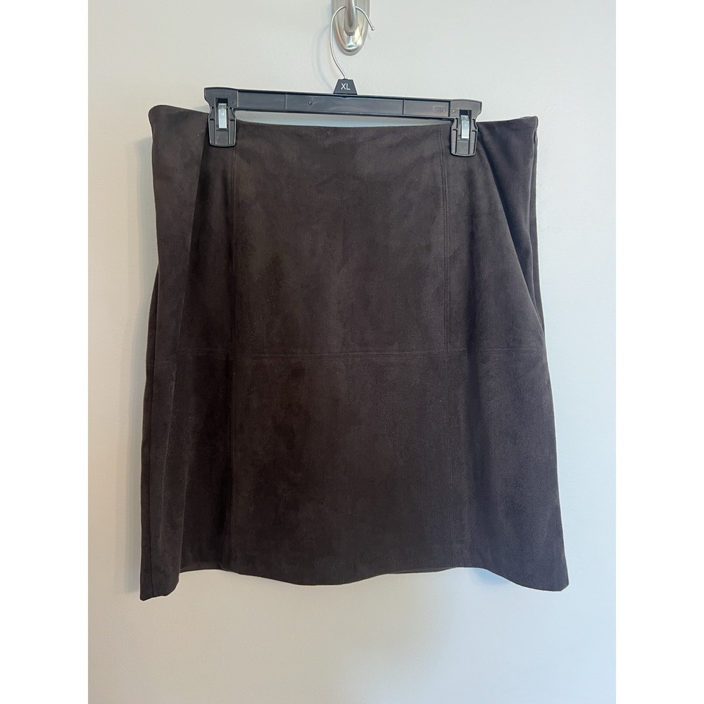 J.Jill Women's Brown Faux Suede Zip Up Skirt Size 12 Lined Soft Straight Classic